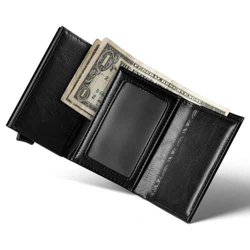 Billetera Slim Pop Up con Bloqueo RFID — Tarjetero Tri-fold para Hombre